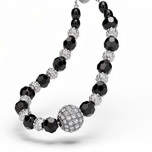 Elegant Black and Silver Beaded Statement Necklace